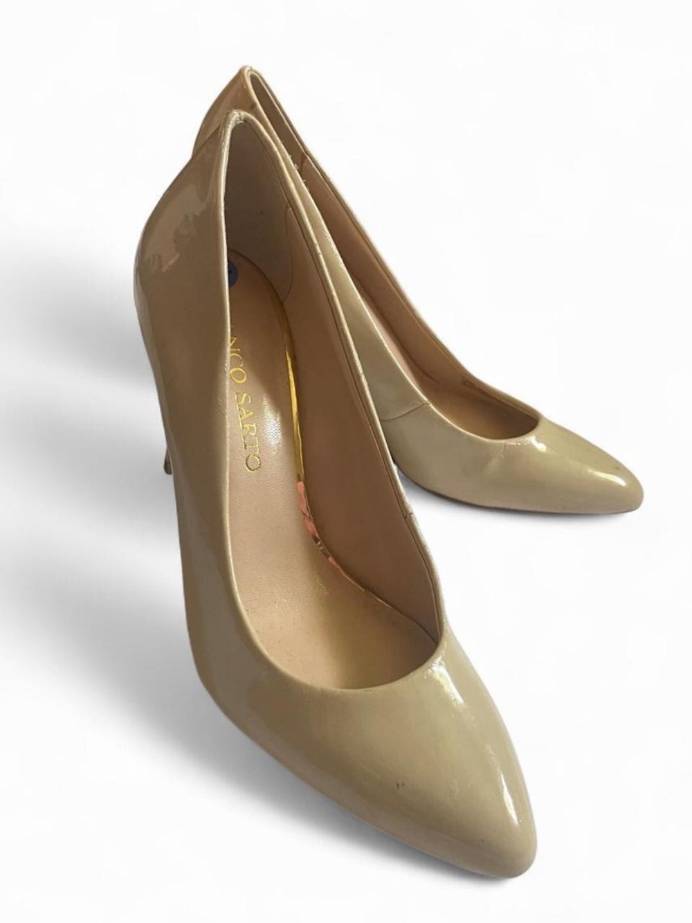 Franco Sarto • Glossy Beige / Nude 3.5 inch Pumps • SIZE - 7.5 • Y2K Minimalist